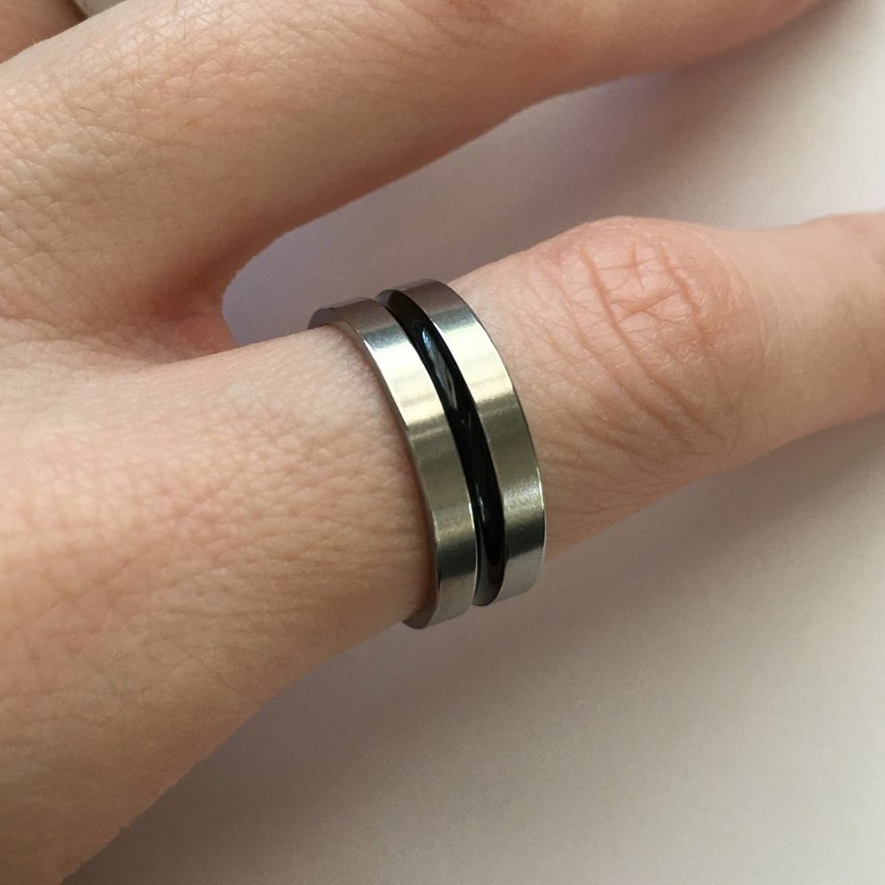 Stainless Steel Satin 7 mm Band Ring Unisex Size 7 3/4 Men Women Black 4for$20